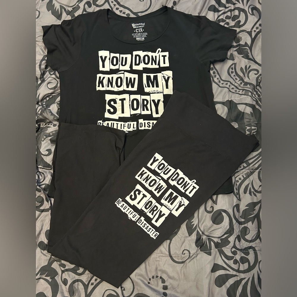 Beautiful Disaster Black Graphic Tee and Leggings Set